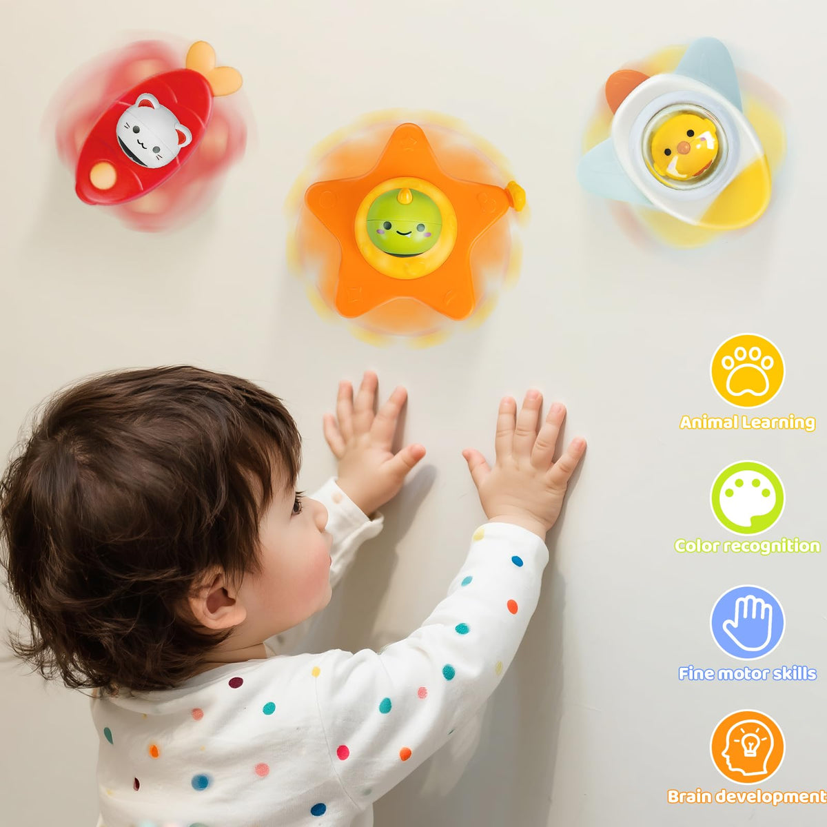 Beestech Suction Cup Spinner Toys 3-Pack for Toddlers 1-3 | Bath & Travel Toys