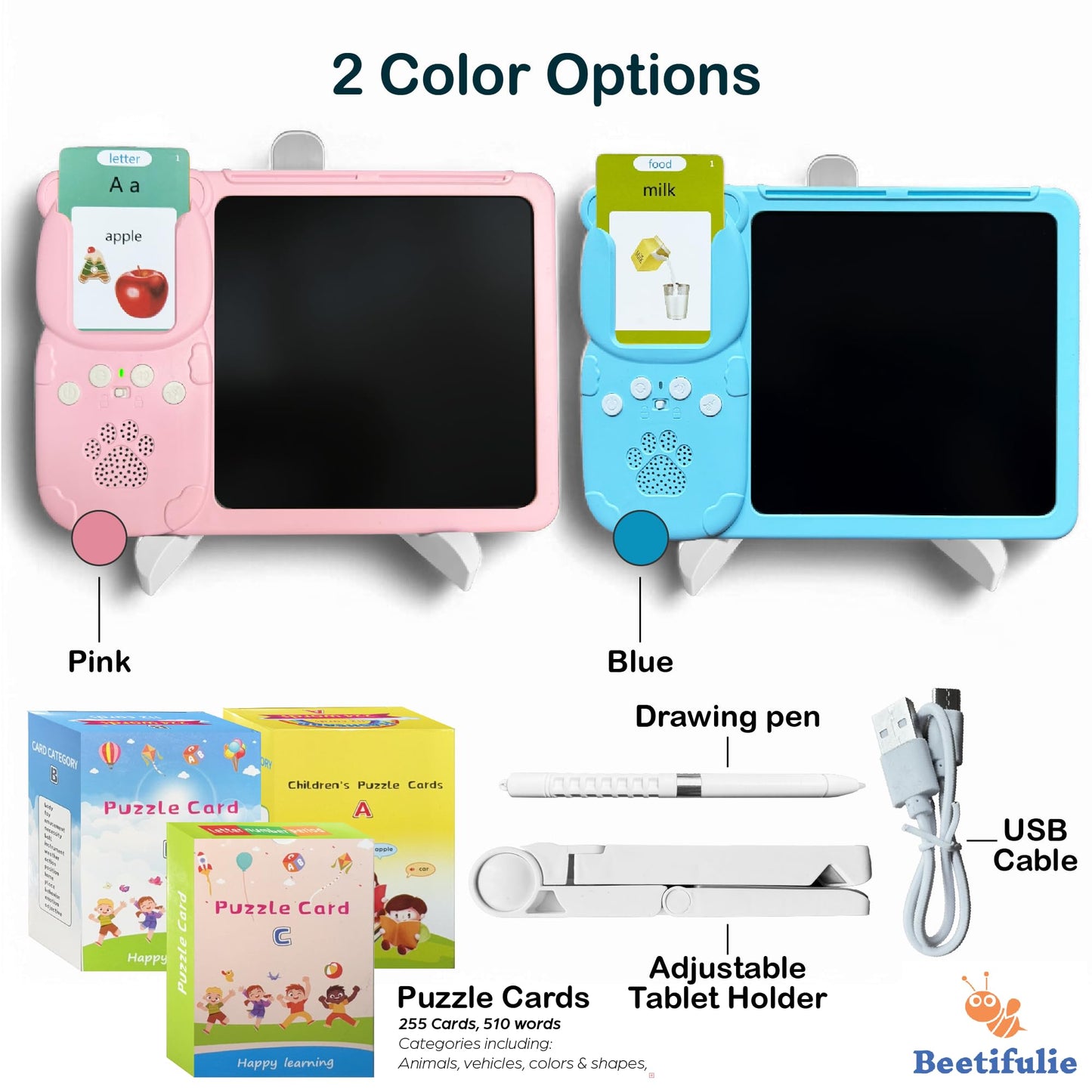 Beetifulie Spanish & English Talking Flash Cards for Toddlers — LCD Tablet & 510 Sight Words