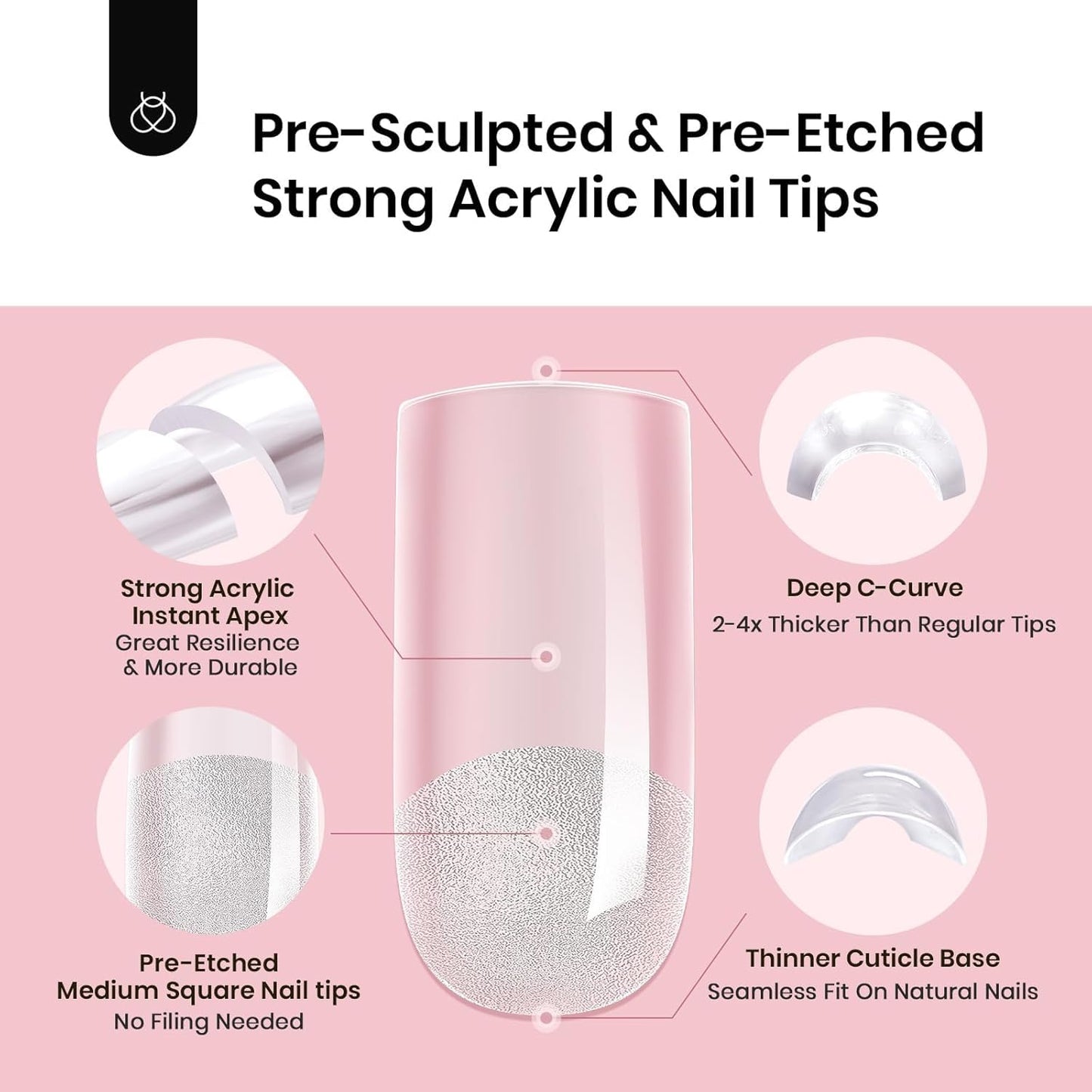 Beetles Tipex Nail Tips Kit Square Medium – 224 Pcs, 16 Sizes, Mini UV Lamp & Glue