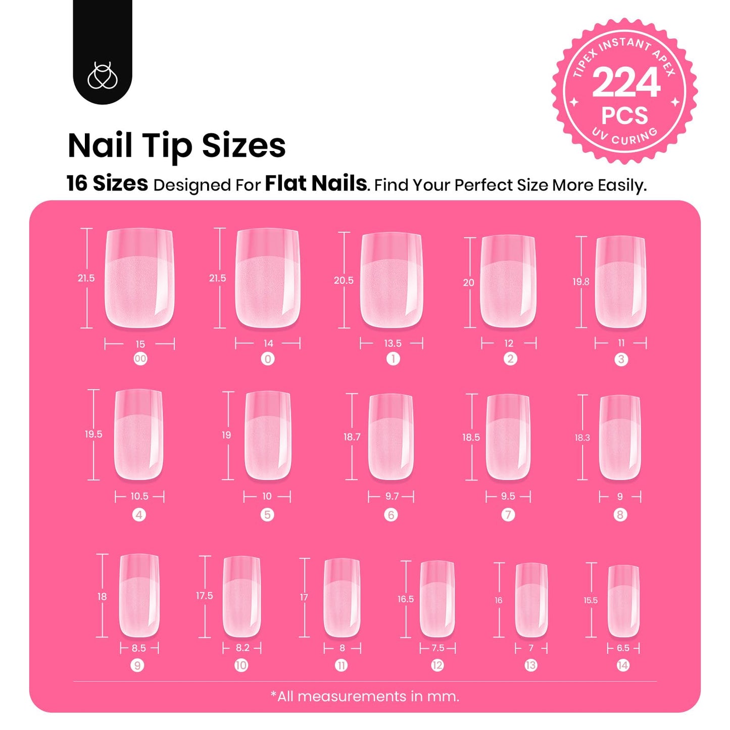 Beetles Tipex Instant Apex Nail Tips Kit - 224 Pcs, Glue & Mini Lamp