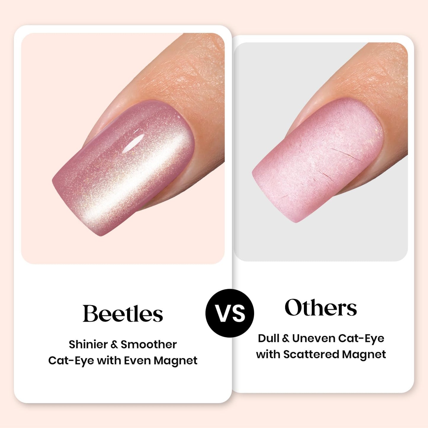Beetles X Press Cat Eye Nails – 7 Colors, 16 Sizes, 224 Pcs | Short Square Press-On Nails