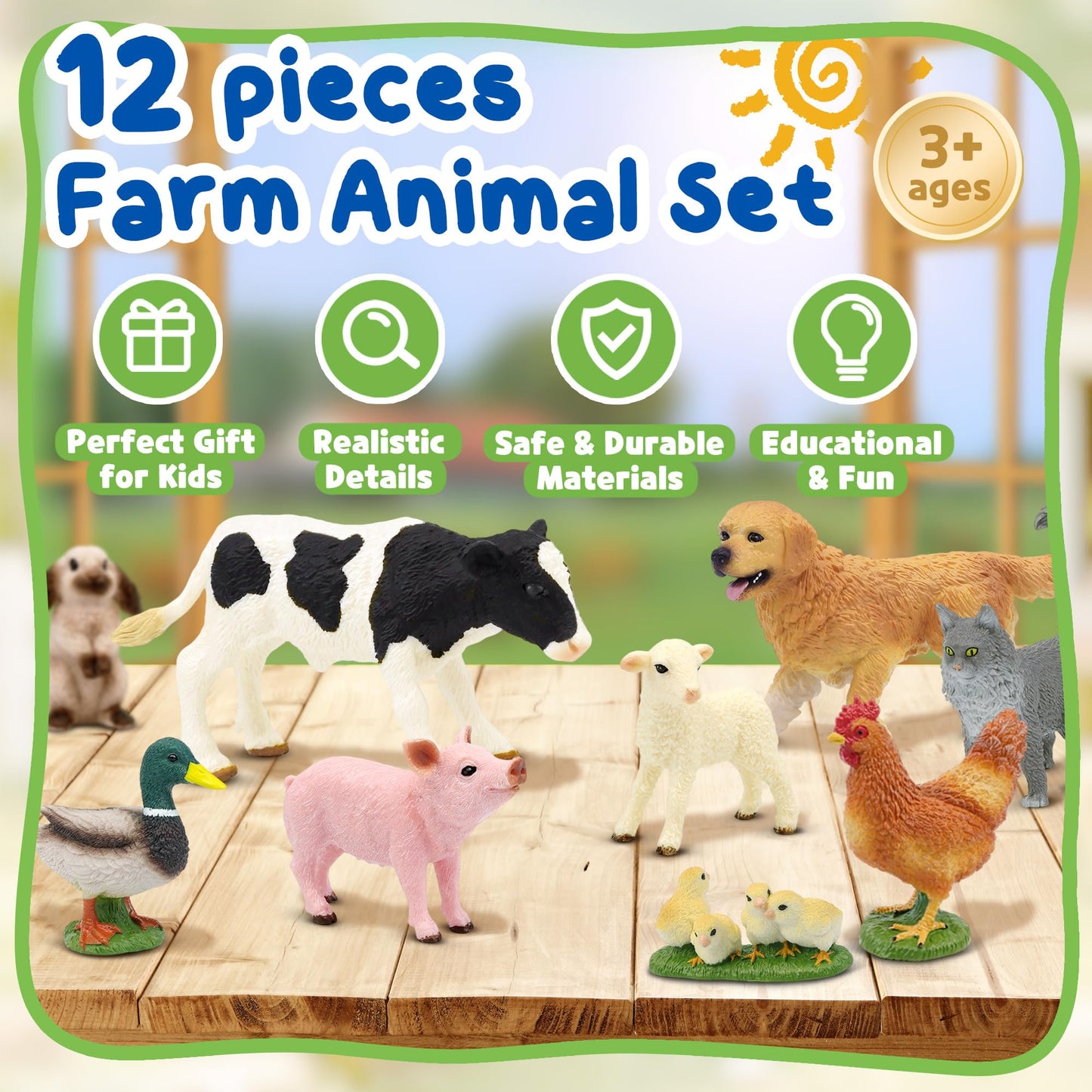 Beetots Farm Animals Toy Set – 12 Realistic Mini Figurines for Kids 3+