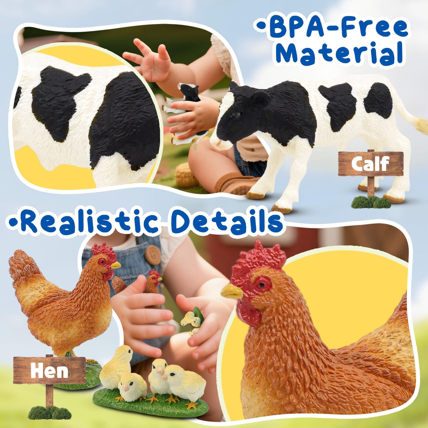 Beetots Farm Animals Toy Set – 12 Realistic Mini Figurines for Kids 3+