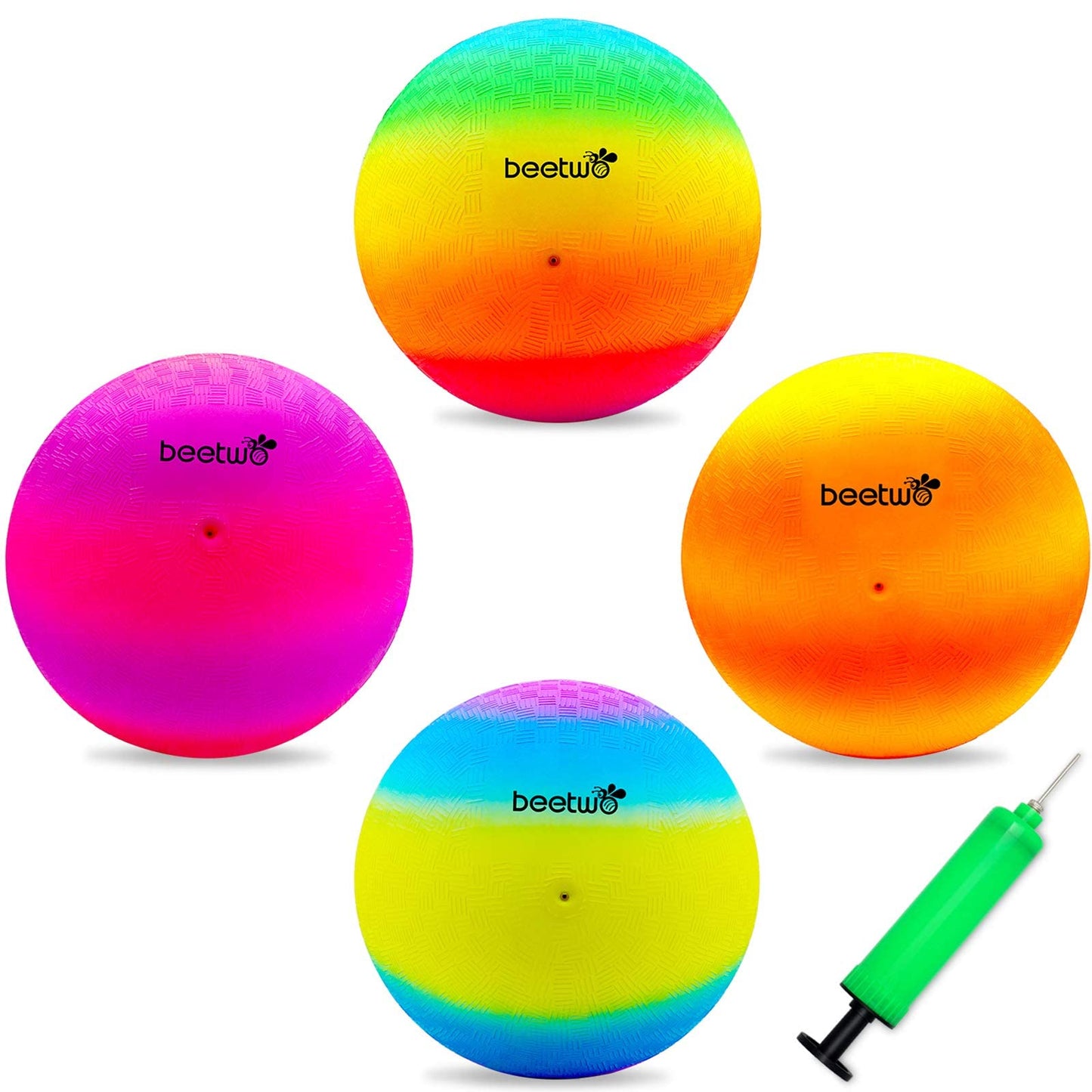 Beetwo Four Square Balls — 8.5 Inch Playground Balls (4 Pack) with Hand Pump
