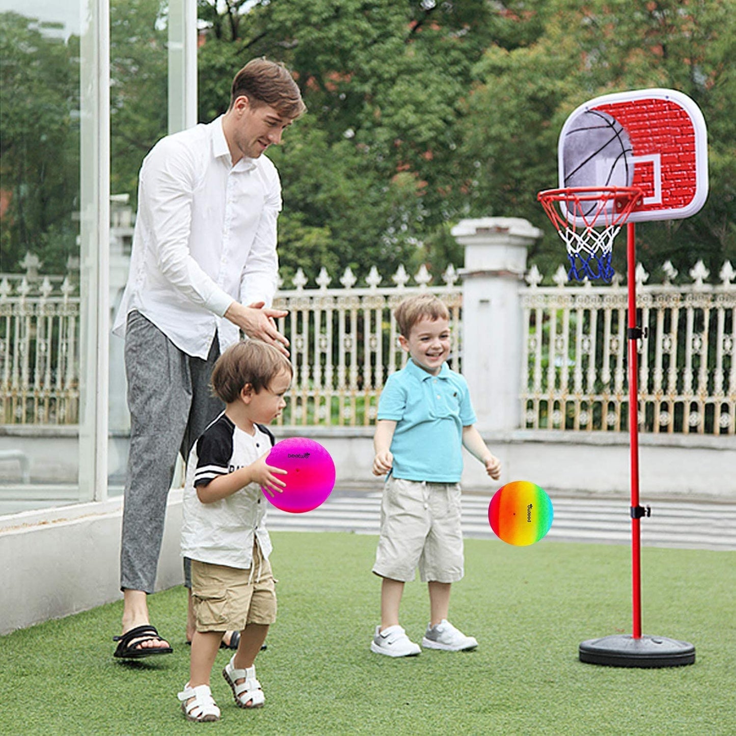 Beetwo Four Square Balls — 8.5 Inch Playground Balls (4 Pack) with Hand Pump