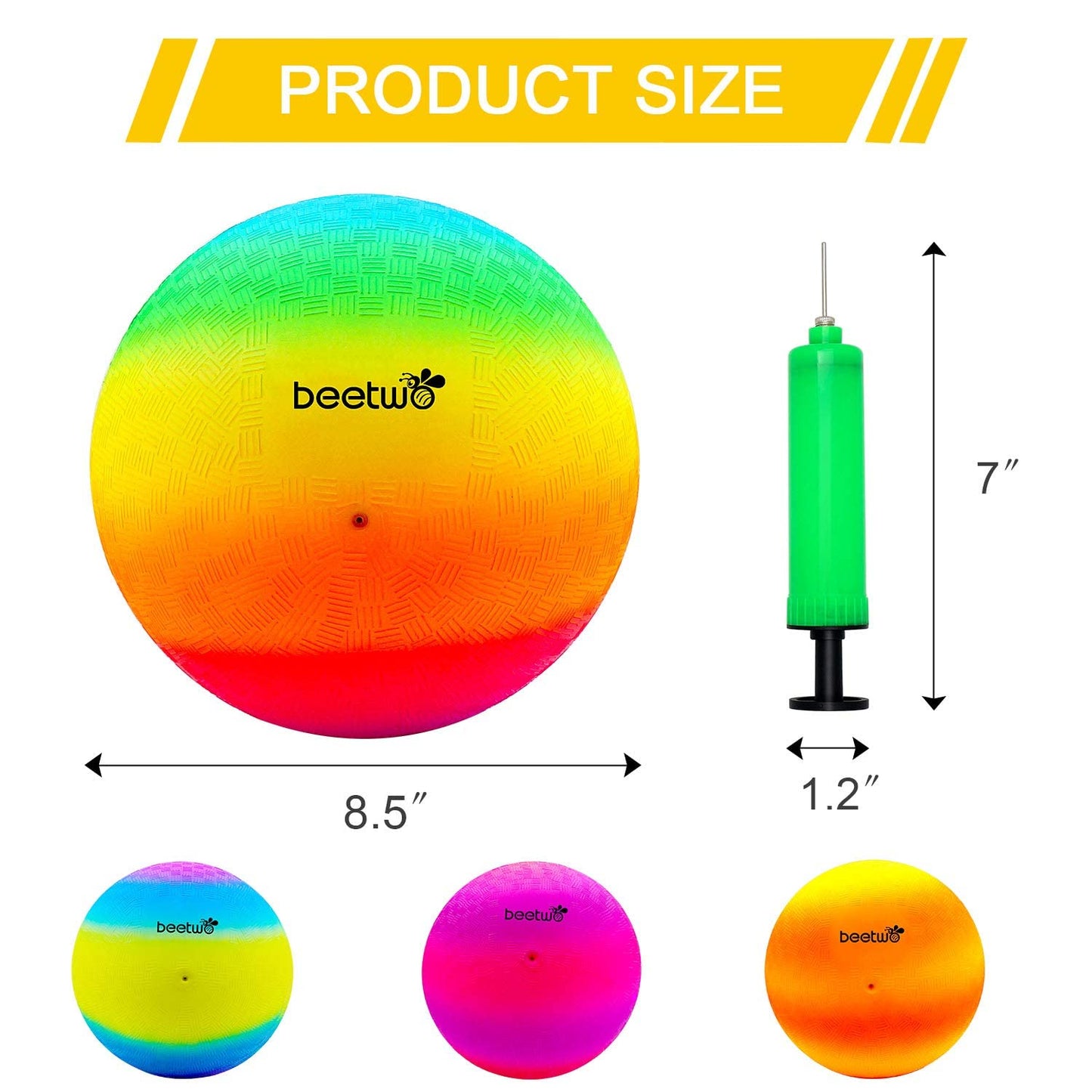 Beetwo Four Square Balls — 8.5 Inch Playground Balls (4 Pack) with Hand Pump