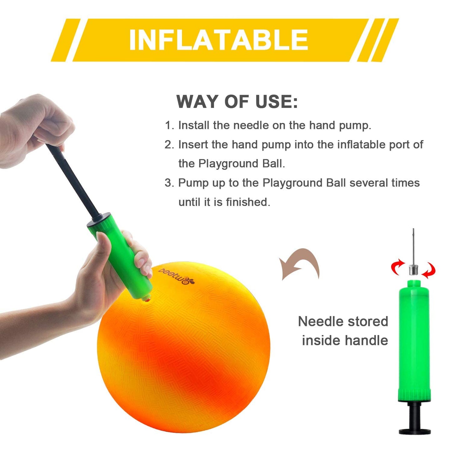 Beetwo Four Square Balls — 8.5 Inch Playground Balls (4 Pack) with Hand Pump