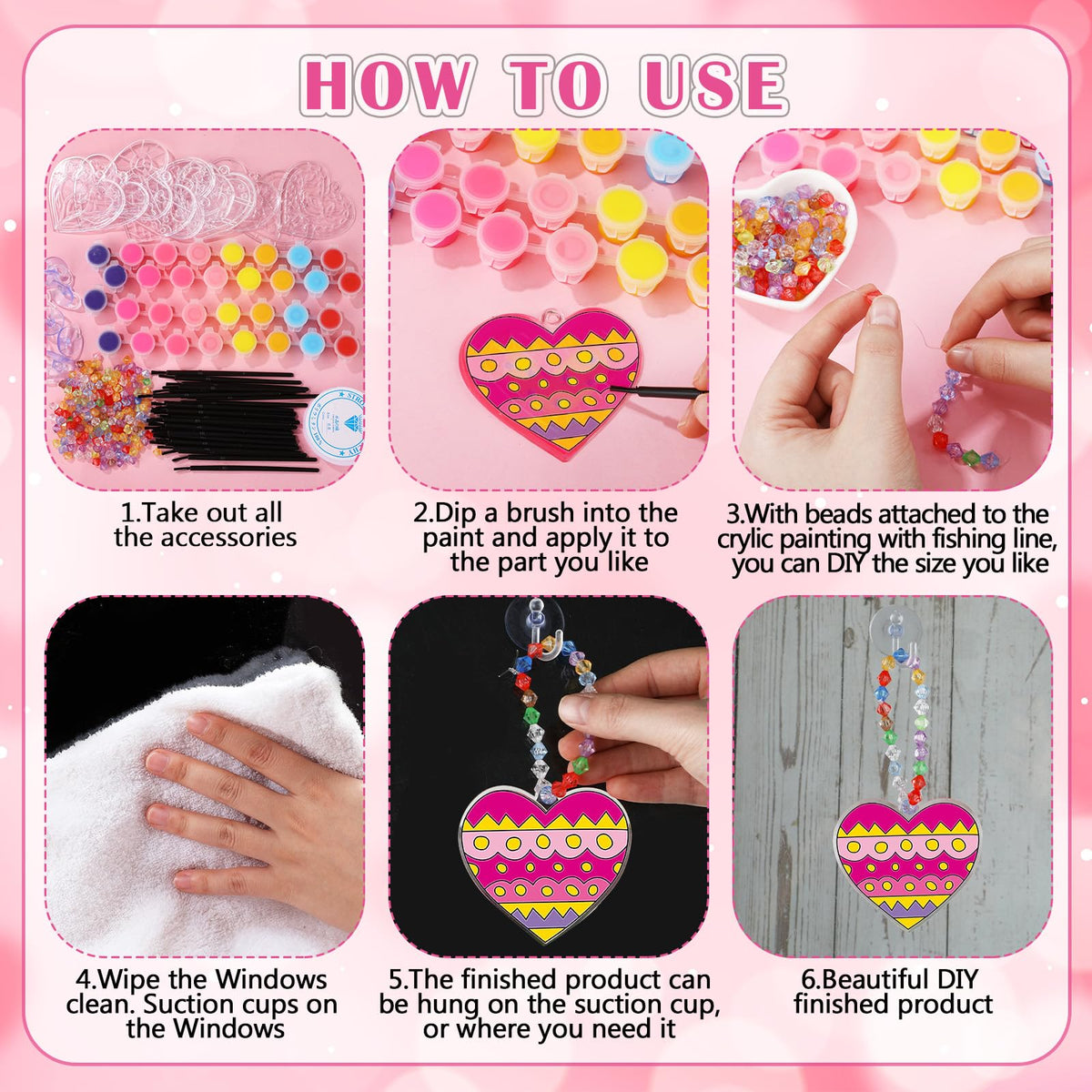 Beeveer 30-Set Valentine's Day Heart Suncatchers Craft Kit – DIY Window Art for Adults