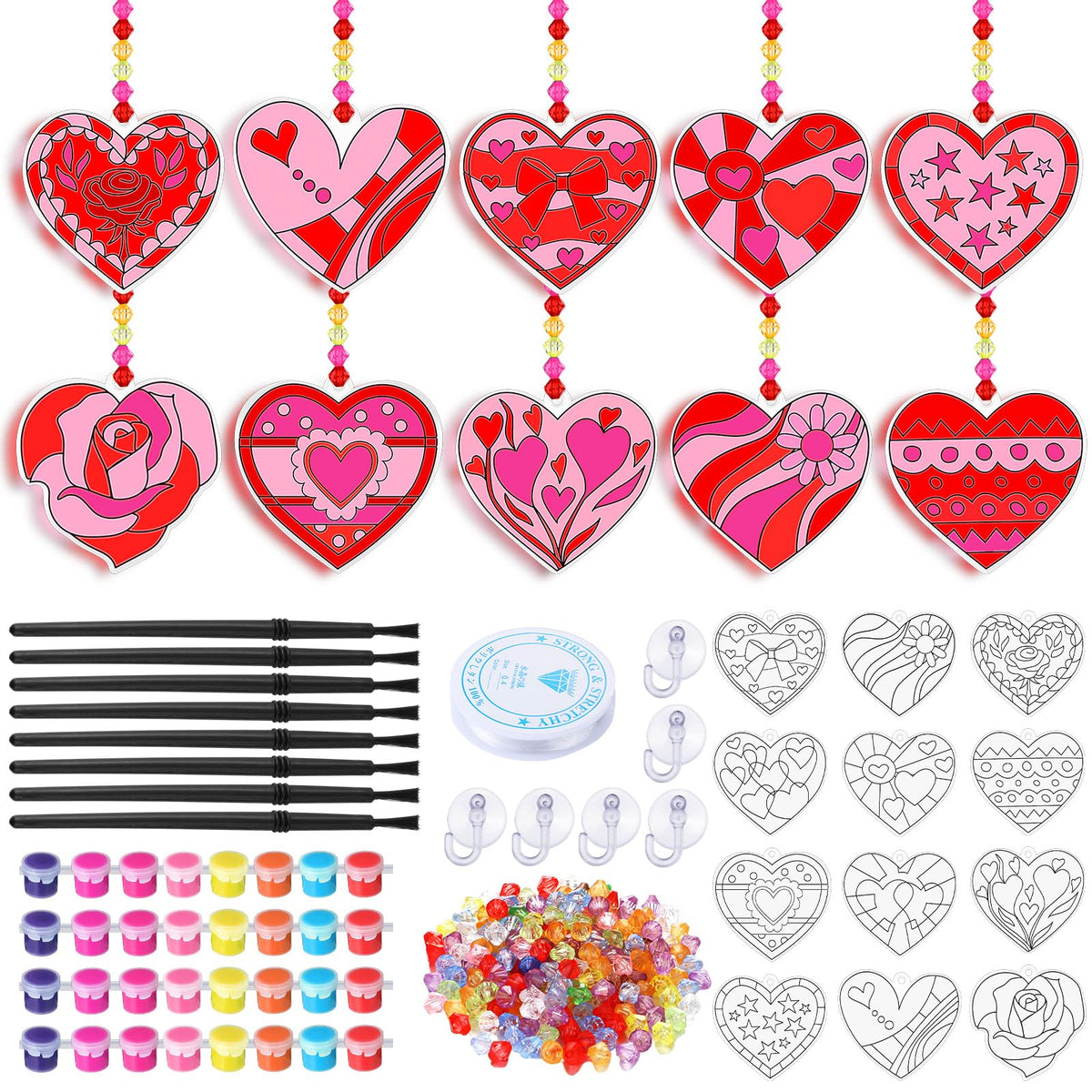 Beeveer 30-Set Valentine's Day Heart Suncatchers Craft Kit – DIY Window Art for Adults