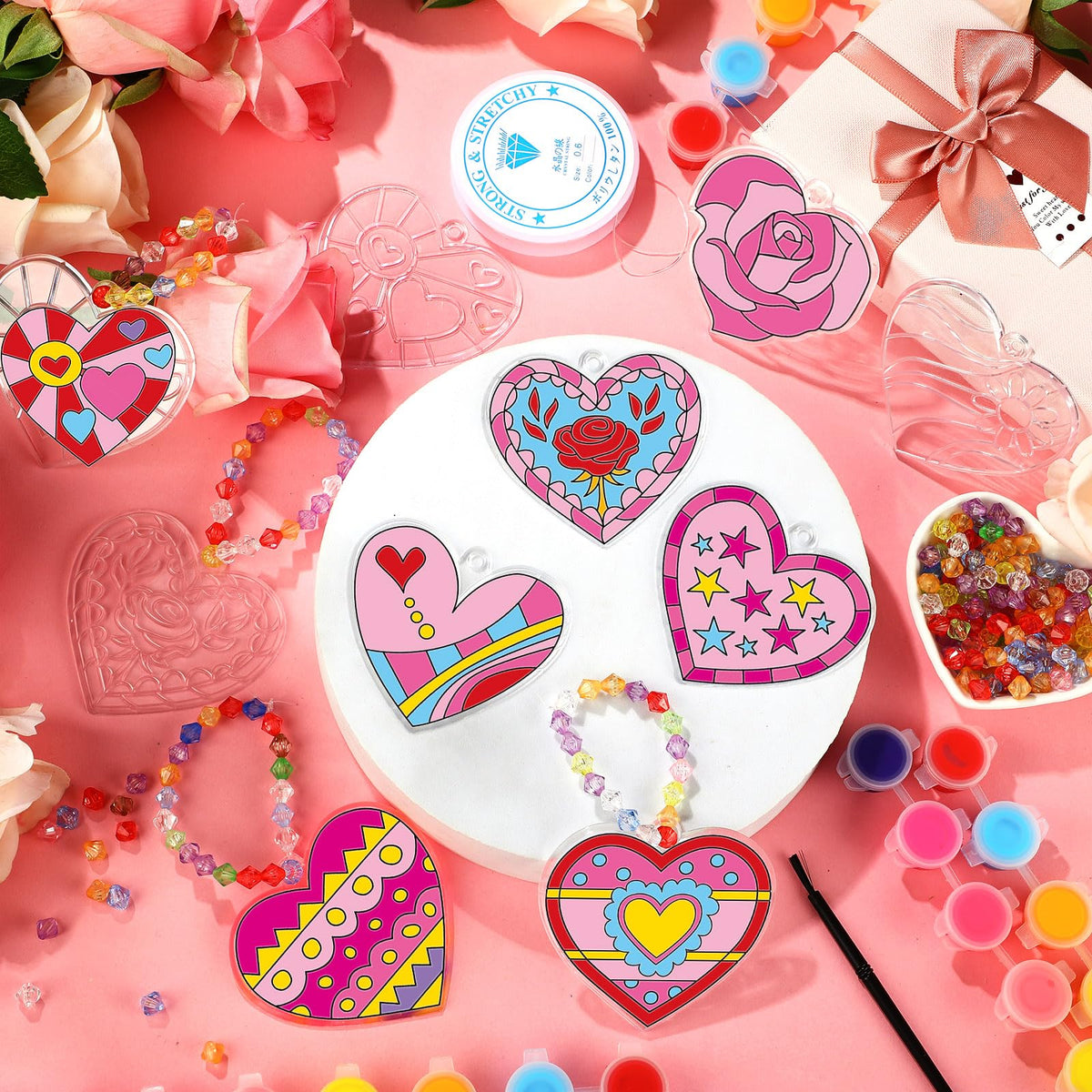 Beeveer 30-Set Valentine's Day Heart Suncatchers Craft Kit – DIY Window Art for Adults