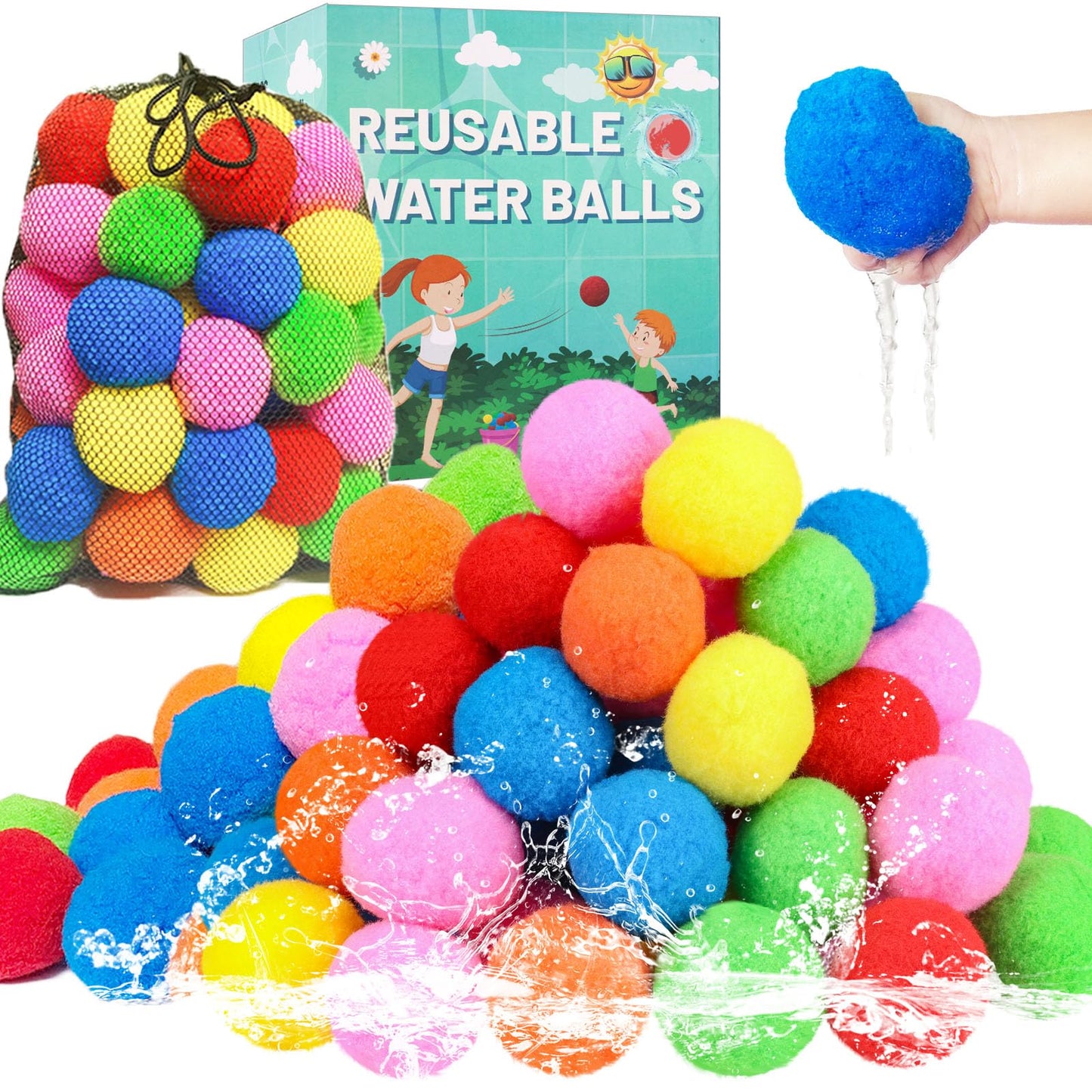 BEFANS 90 Pcs Reusable Water Balls - Colorful Pool & Backyard Toys