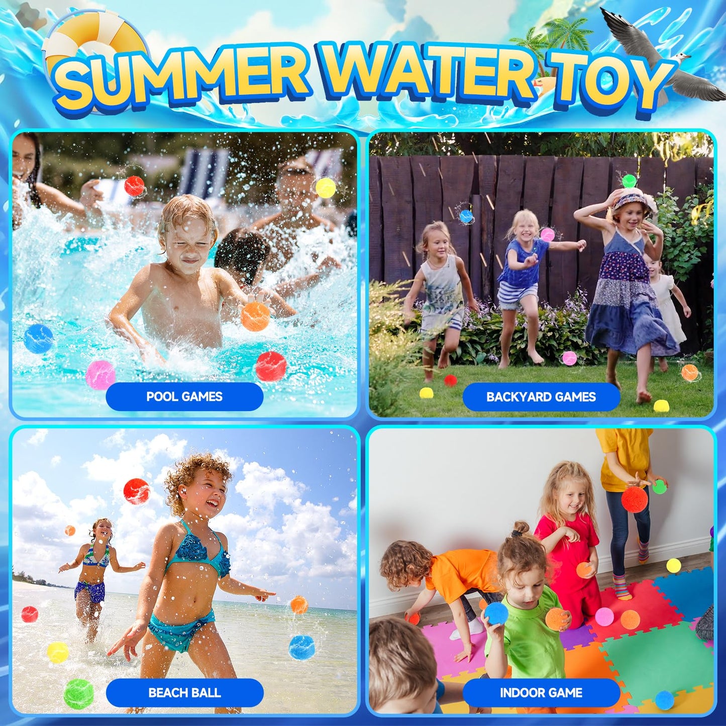 BEFANS 90 Pcs Reusable Water Balls – Colorful Pool & Backyard Fun