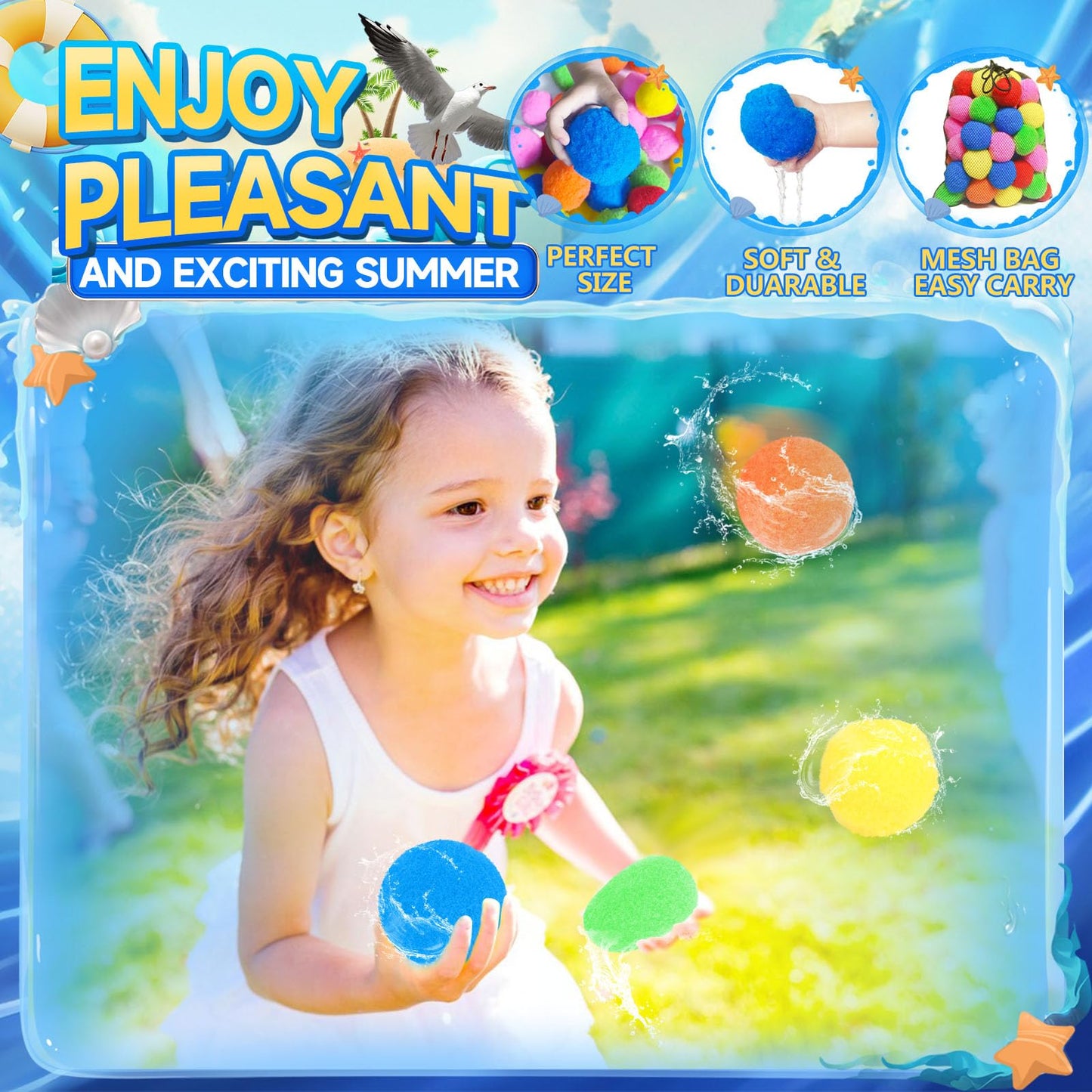 BEFANS 90 Pcs Reusable Water Balls - Colorful Pool & Backyard Toys