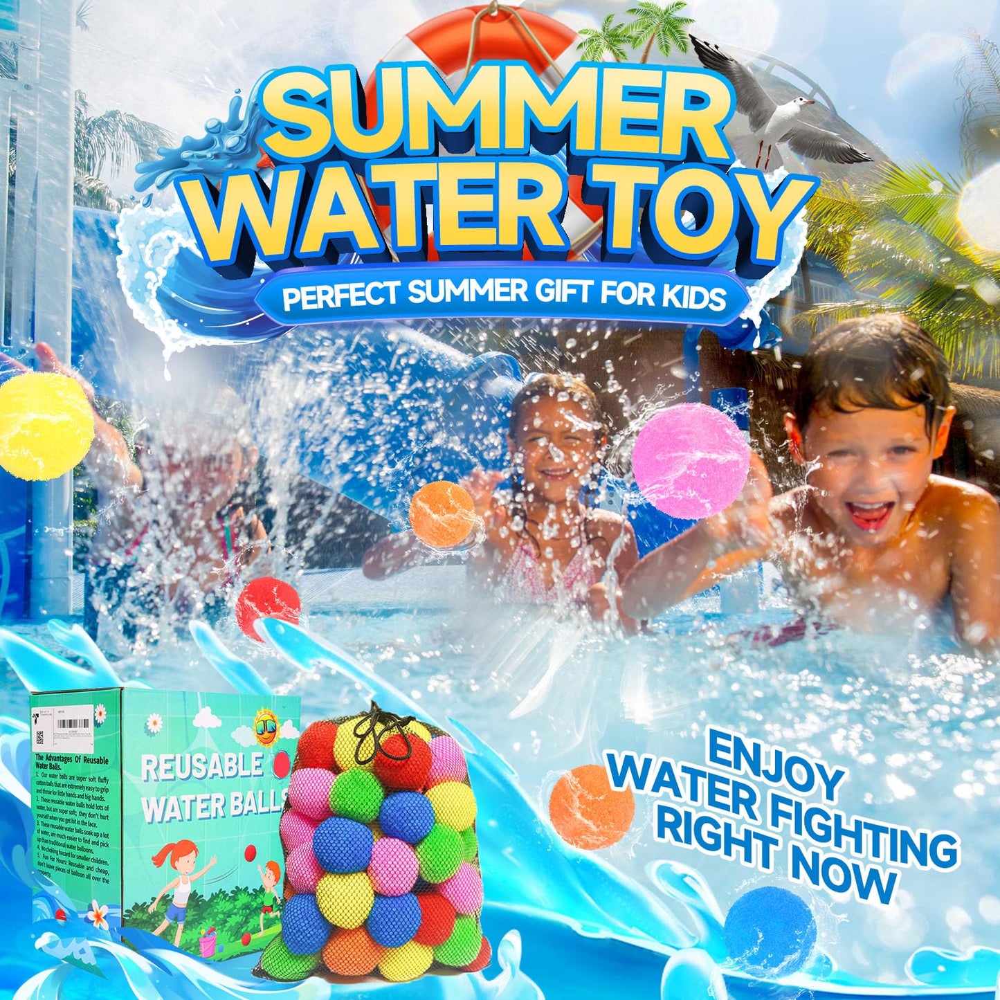 BEFANS 90 Pcs Reusable Water Balls – Colorful Pool & Backyard Fun