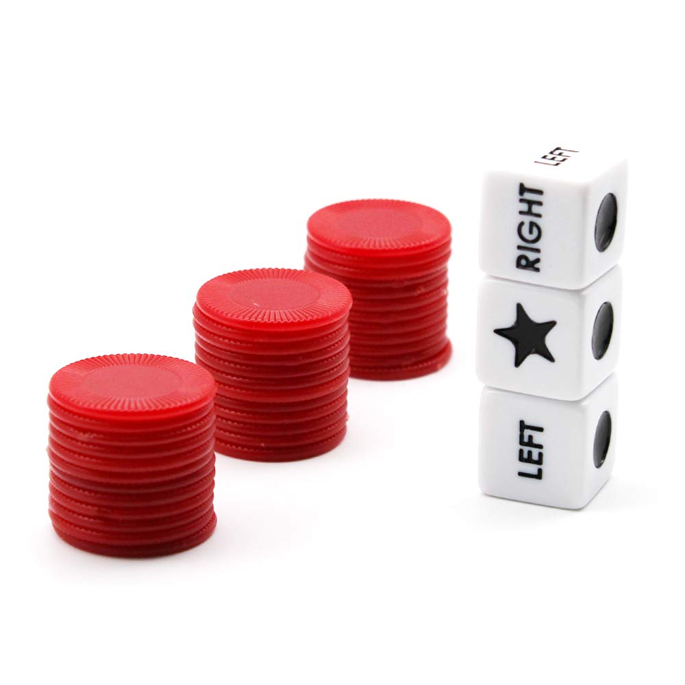 Befantasway Right Left Center Dice Game Set – 3 Dice, 36 Red Chips, Tin Case (Ages 13 and Up)