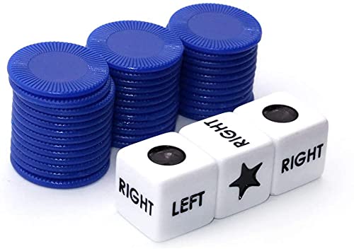 Befantasway Right Left Center Dice Game Set – 3 Dice & 36 Blue Chips