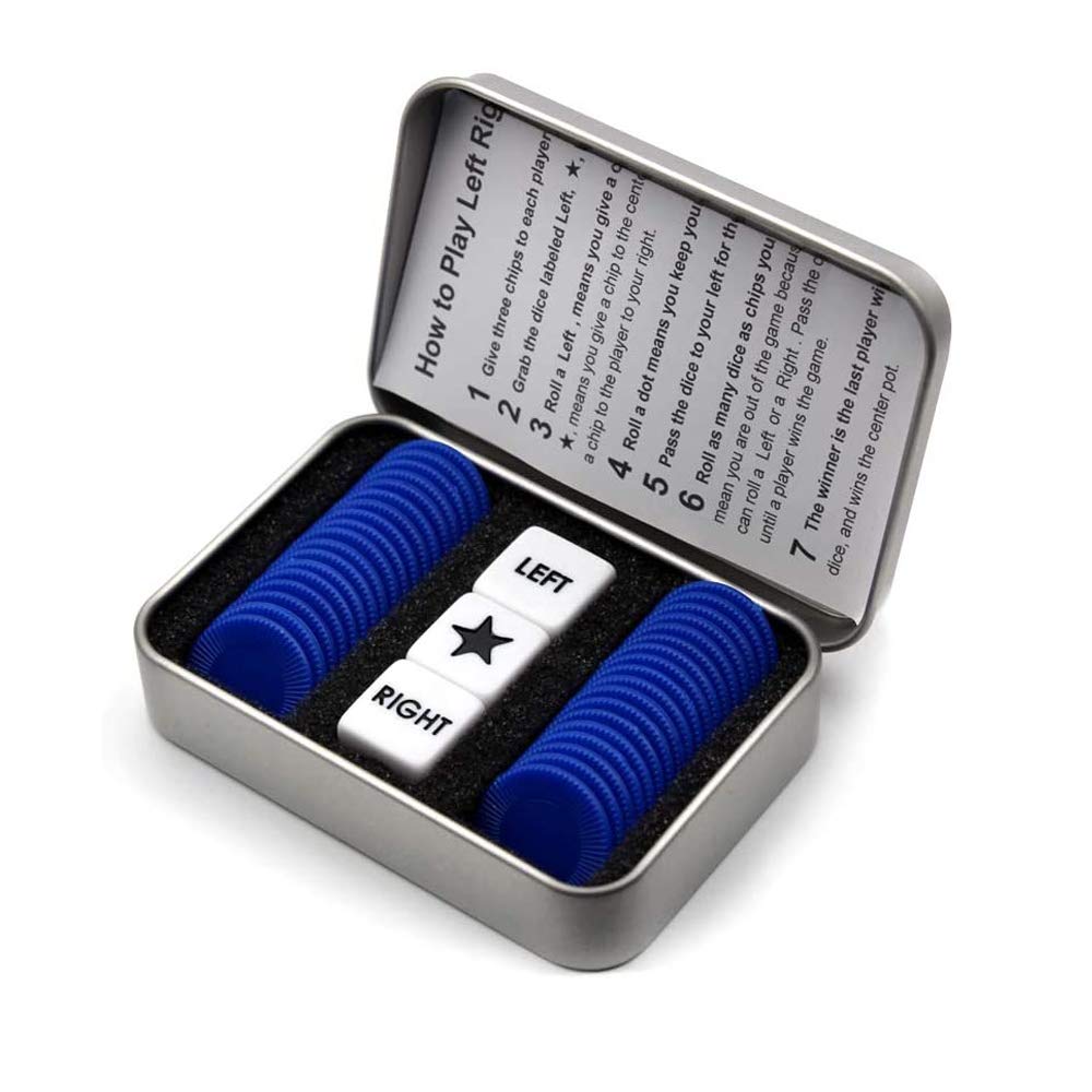 Befantasway Right Left Center Dice Game Set – 3 Dice & 36 Blue Chips