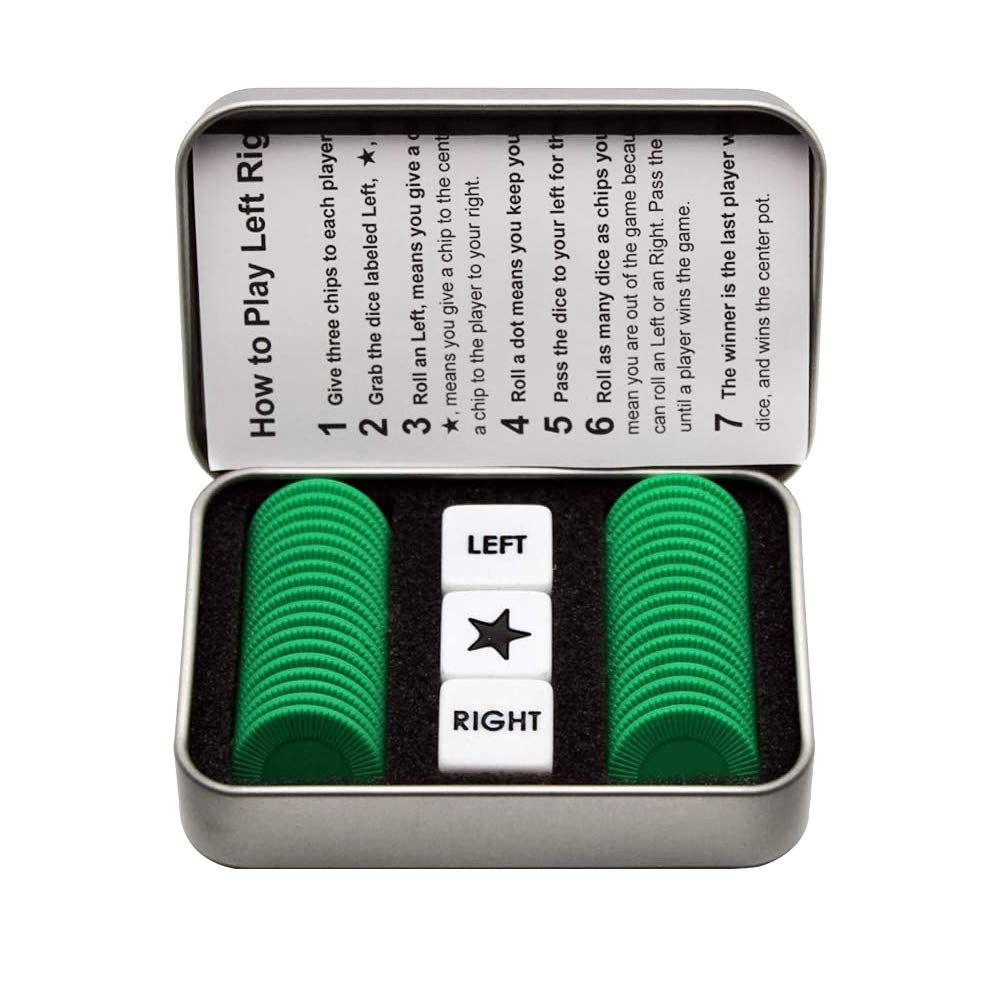 Befantasway Right Left Center Dice Game Set – 3 Dice + 36 Chips – Green