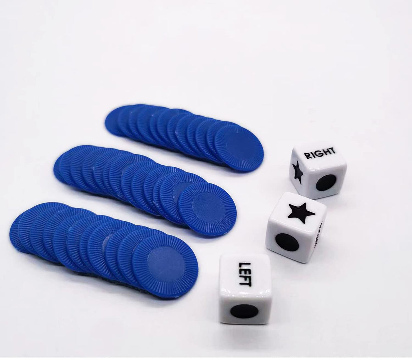 Befantasway Right Left Center Dice Game Set – 3 Dice & 36 Blue Chips