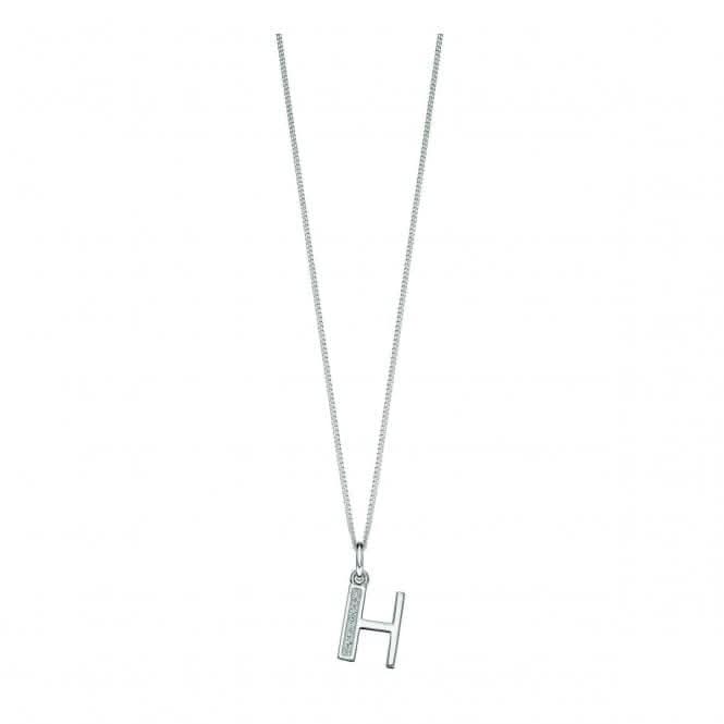 Beginnings Sterling Silver Art Deco Initial H Cubic Zirconia Pendant P4730C