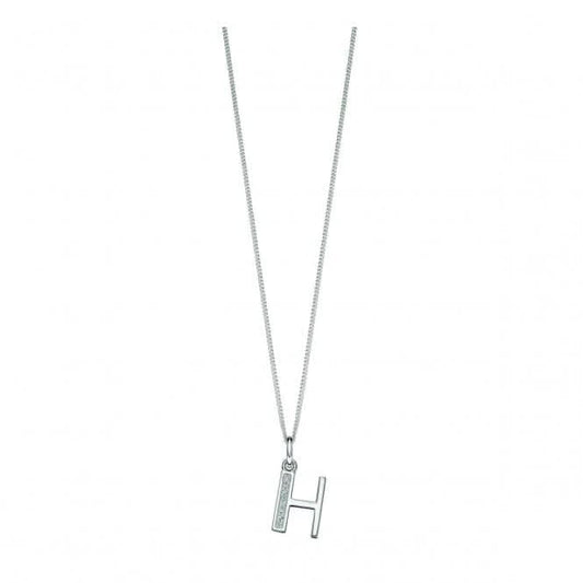 Beginnings Sterling Silver Art Deco Initial H Cubic Zirconia Pendant P4730C
