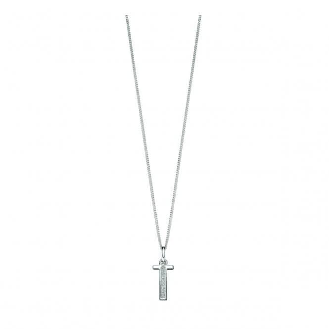 Beginnings Sterling Silver Art Deco Initial T Cubic Zirconia Pendant P4742C