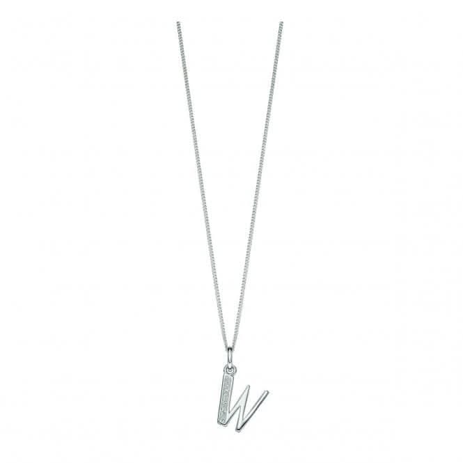 Beginnings Sterling Silver Art Deco Initial W Cubic Zirconia Pendant P4745C