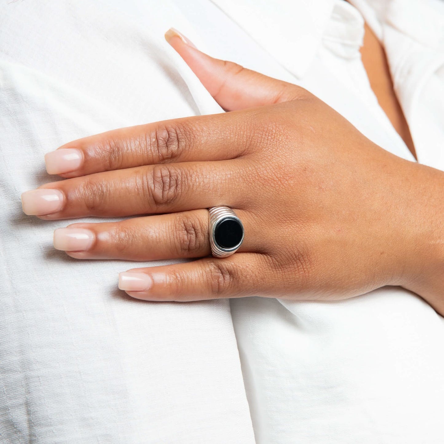 Beginnings Sterling Silver Black Onyx Black Ring R3897B