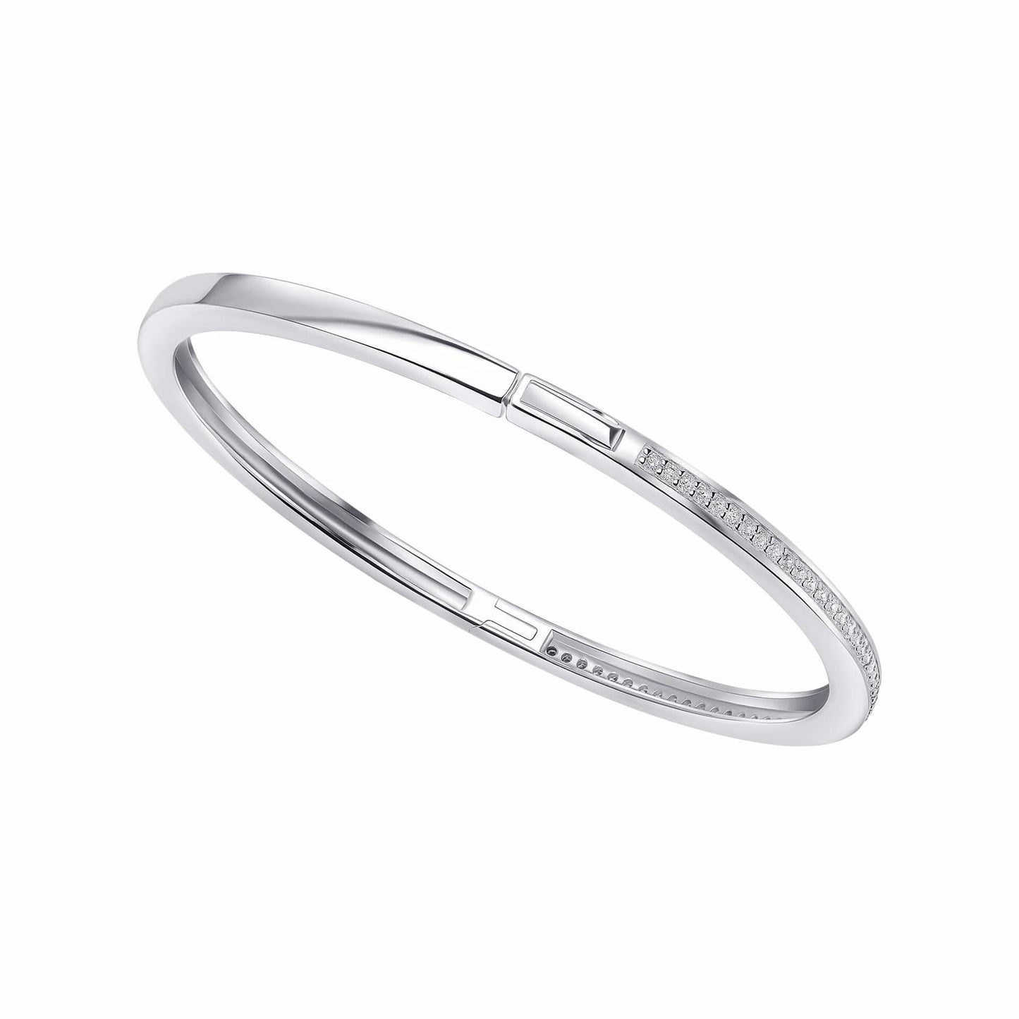 Beginnings Sterling Silver Cubic Zirconia Hinged Bangle B5522C