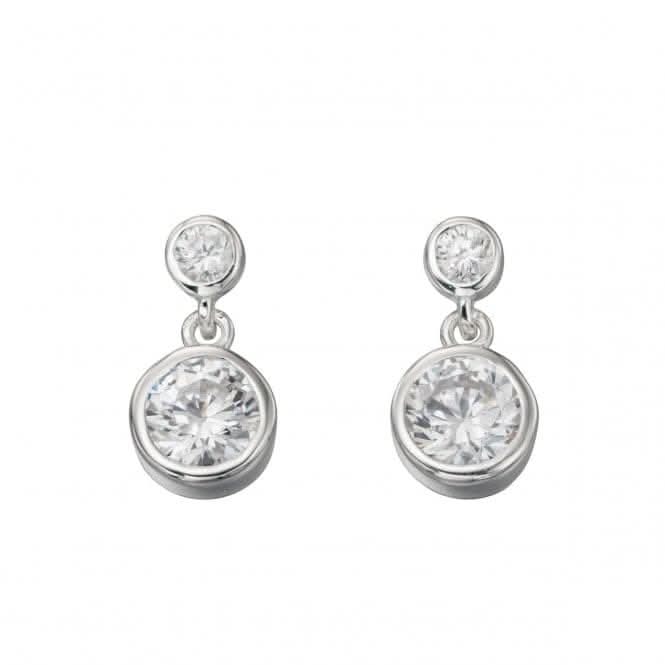 Beginnings Sterling Silver E5037C Clear Cz Dble Drop Rubover Earrings