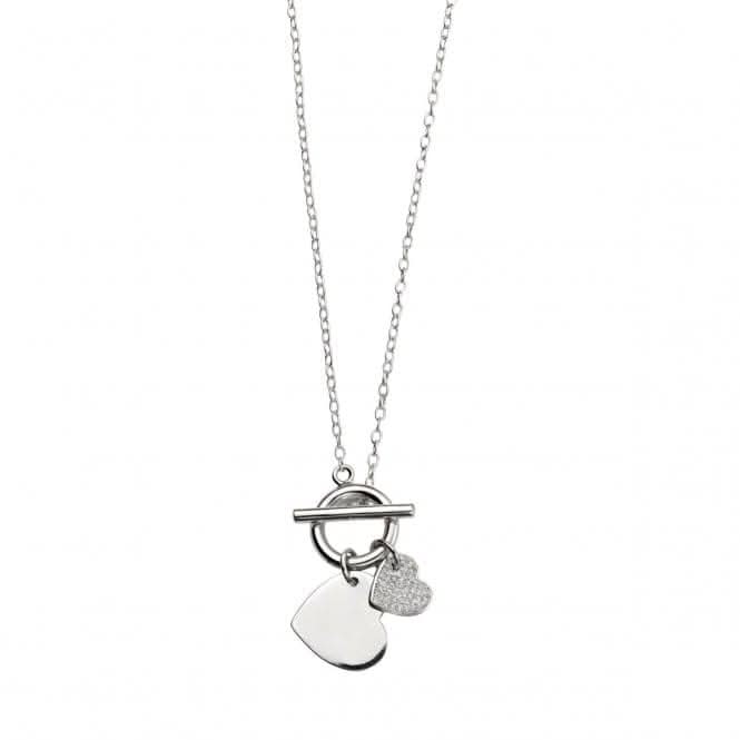 Beginnings Sterling Silver Cz Pve Double T Bar Necklace N4086C