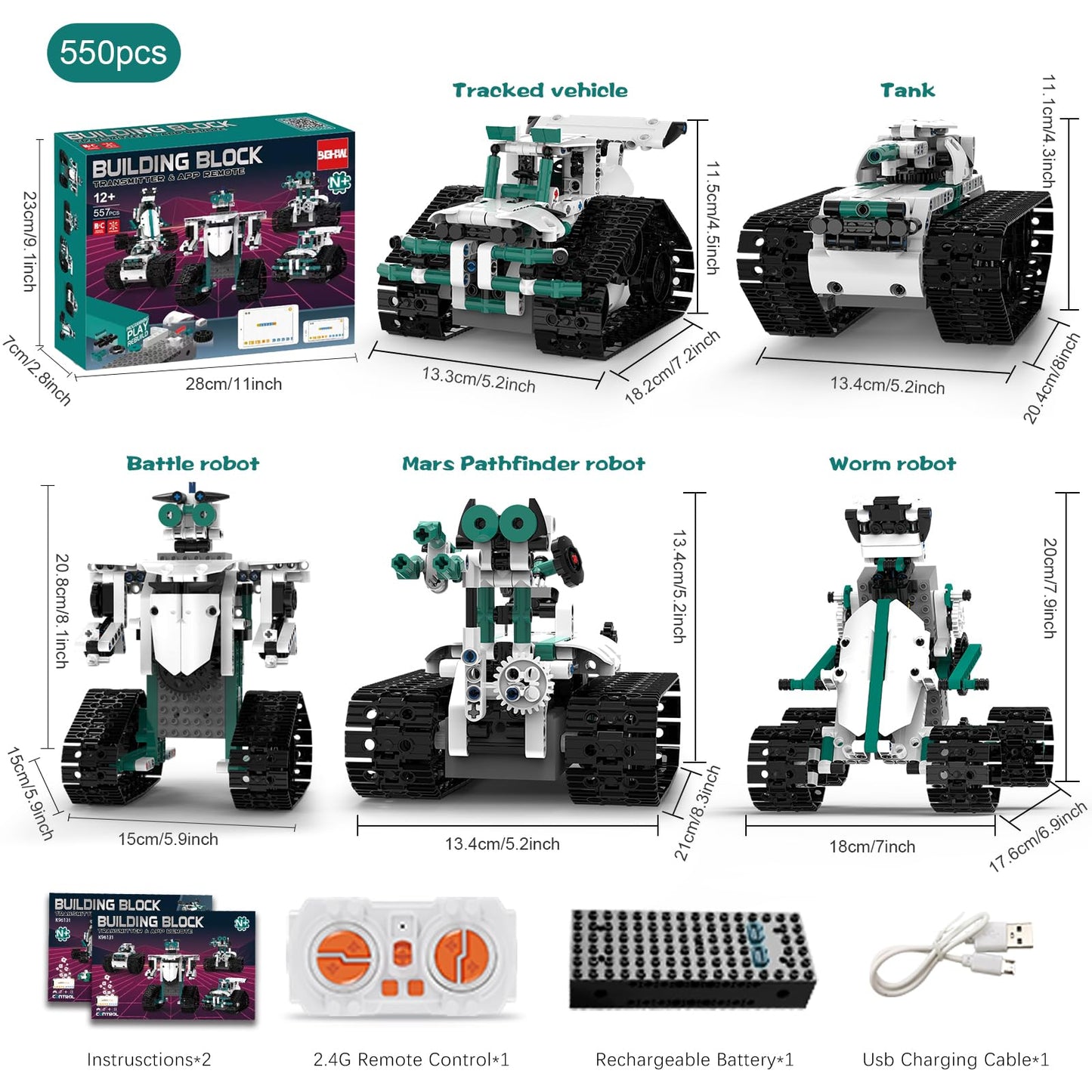 BEHOWL 13-in-1 Technique Building Blocks Set | Remote & App Controlled 550 PCS