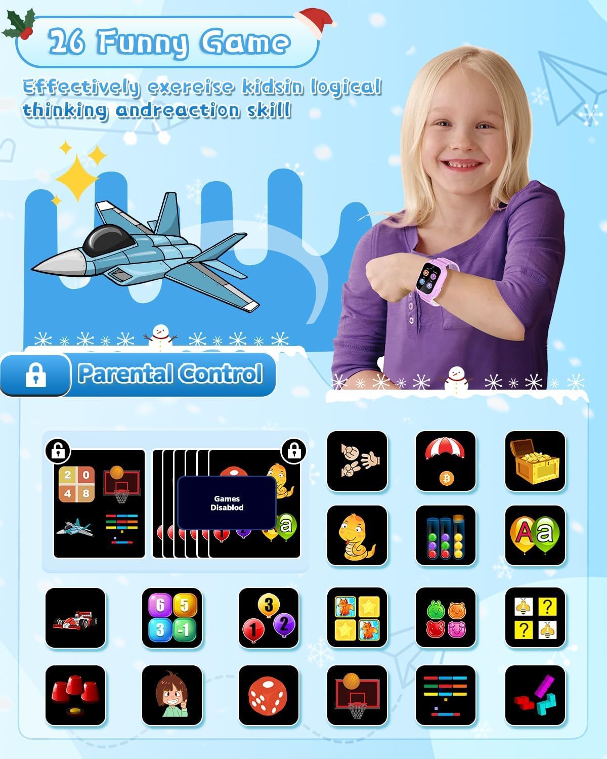 BEIARA Waterproof Kids Smart Watch 3-12 | 26 Games, HD Camera, Pedometer