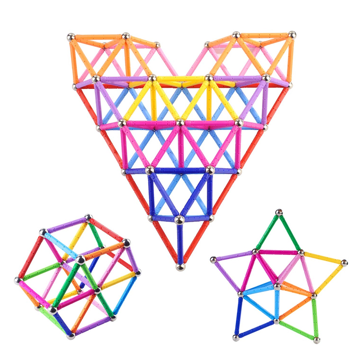 Beicarin 150Pcs Magnetic Building Sticks Blocks – 3D STEM Toy for Kids & Adults, with Storage Bag