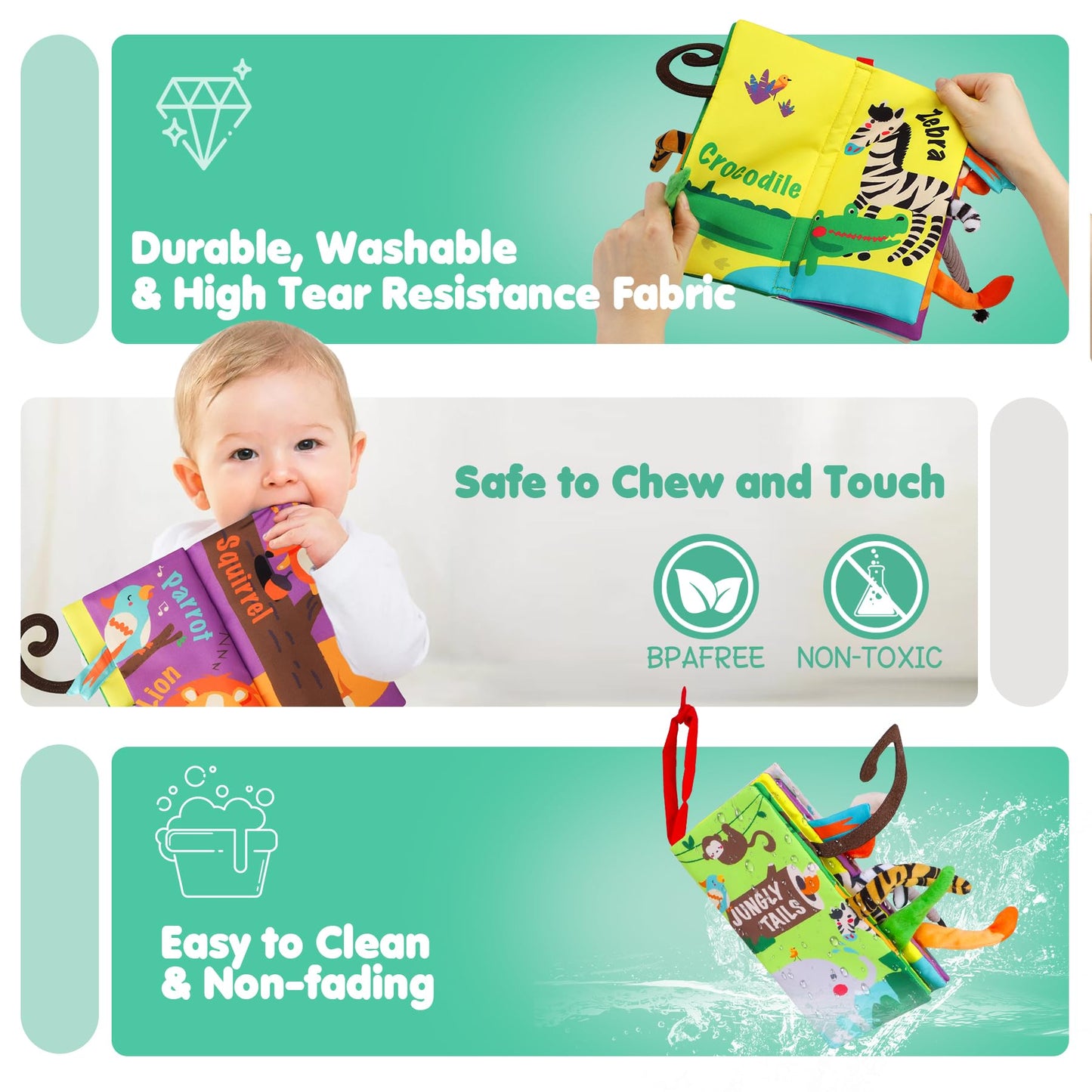 beiens Baby Books Toys – Touch & Feel Crinkle Cloth Book for 0-18 Months