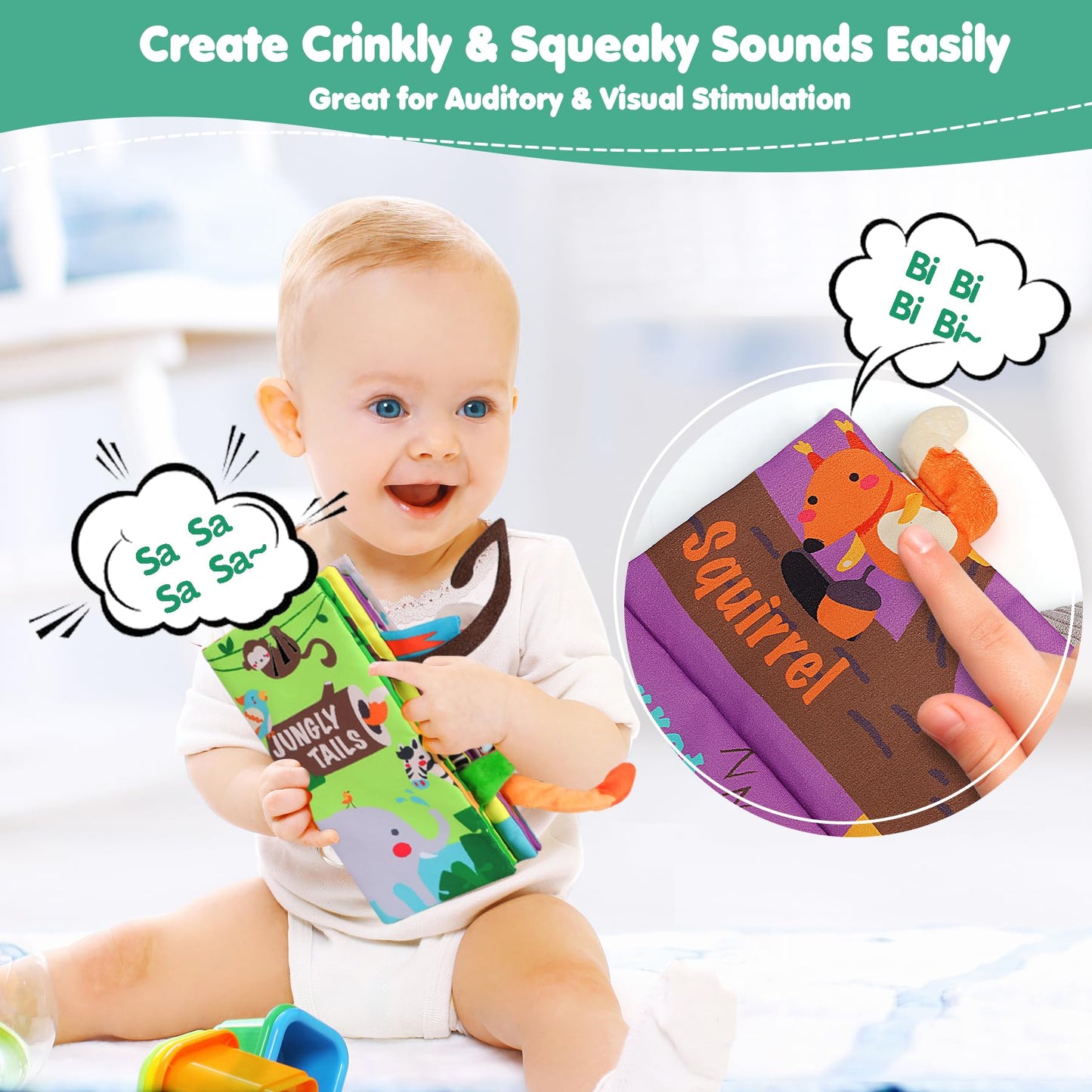 beiens Baby Books Toys – Touch & Feel Crinkle Cloth Book for 0-18 Months
