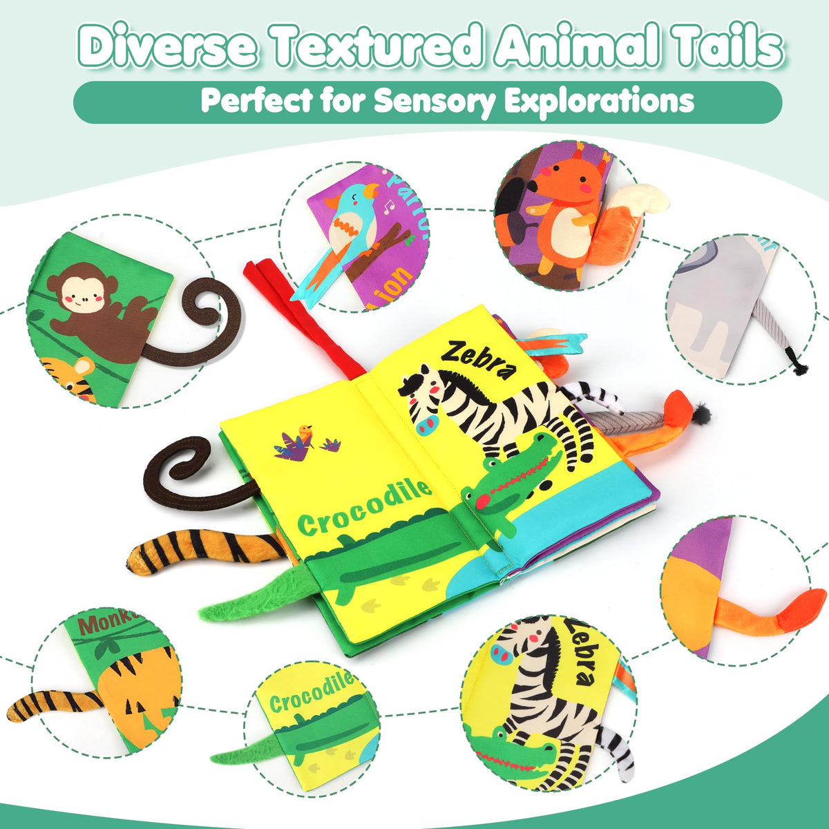 beiens Baby Books Toys – Touch & Feel Crinkle Cloth Book for 0-18 Months