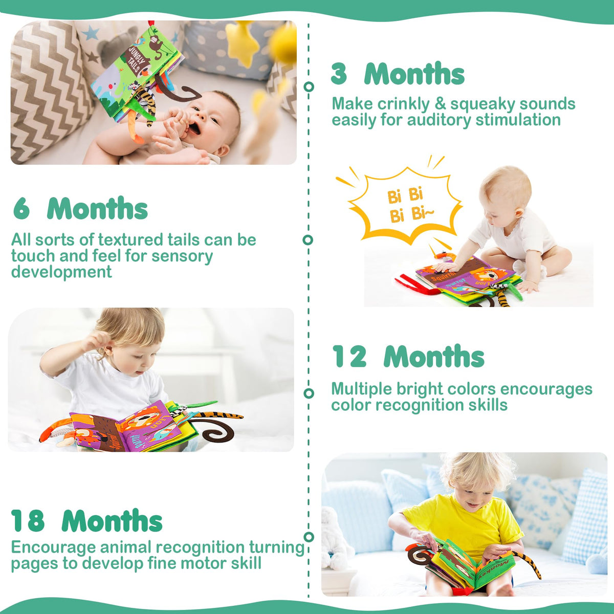 beiens Baby Books Toys – Touch & Feel Crinkle Cloth Book for 0-18 Months