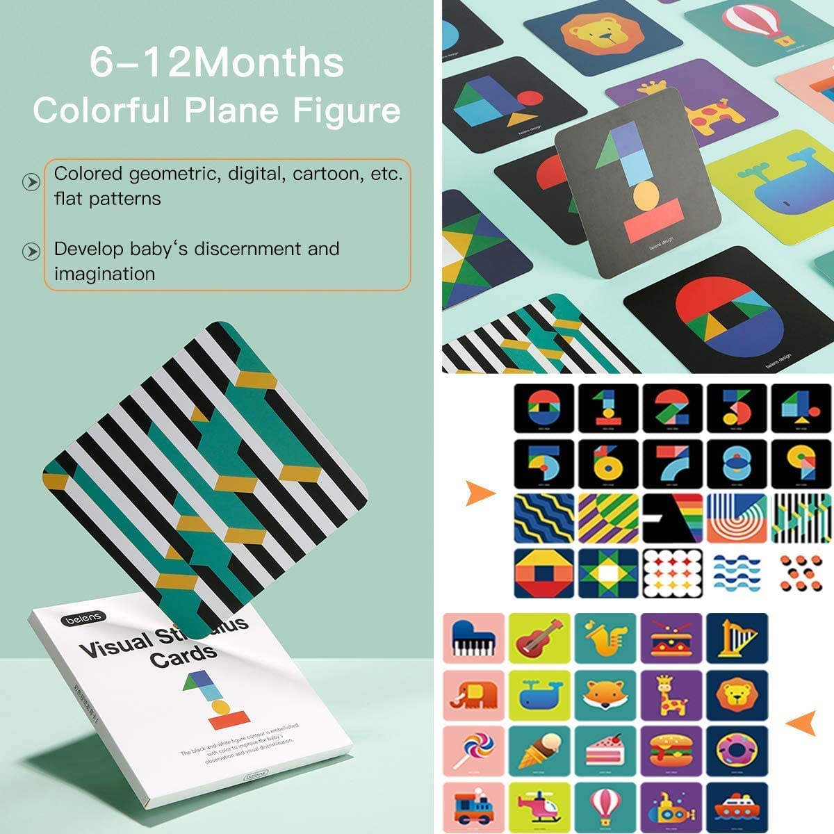 beiens High-Contrast Baby Flashcards – 80 Pcs, 160 Pages | Visual Stimulation Cards for Babies 0-36 Months