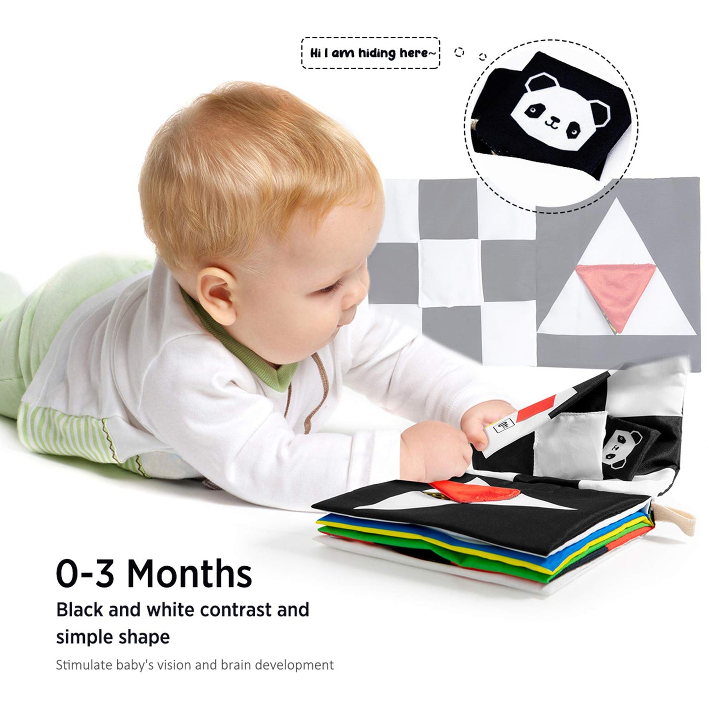 beiens High Contrast Black and White Baby Book – Touch and Feel Crinkle Sensory Toy for 0-12 Months
