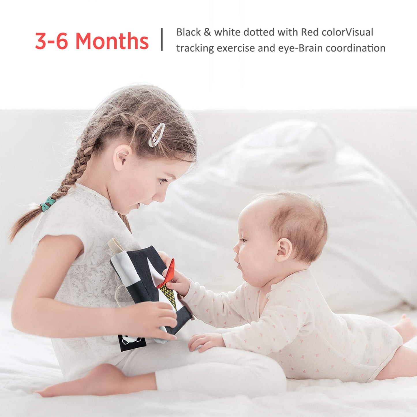 beiens High Contrast Black and White Baby Book – Touch and Feel Crinkle Sensory Toy for 0-12 Months
