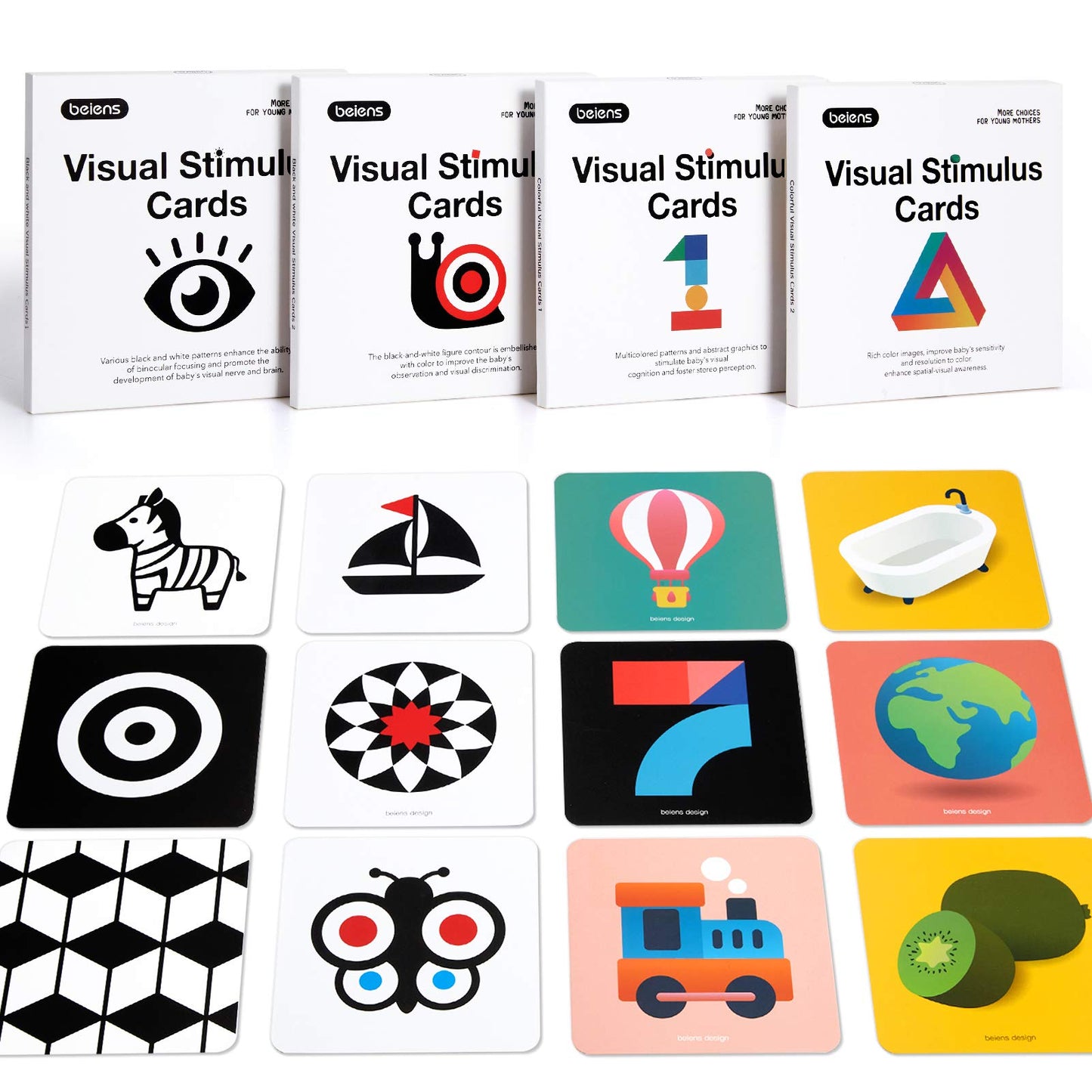 beiens High-Contrast Baby Flashcards – 80 Pcs, 160 Pages | Visual Stimulation Cards for Babies 0-36 Months