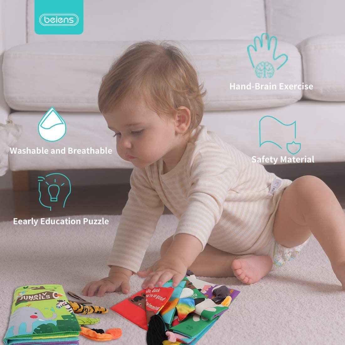 Beiens Baby Cloth Books Set – Touch & Feel Crinkle Soft Books for 0-18 Months (3 pcs)