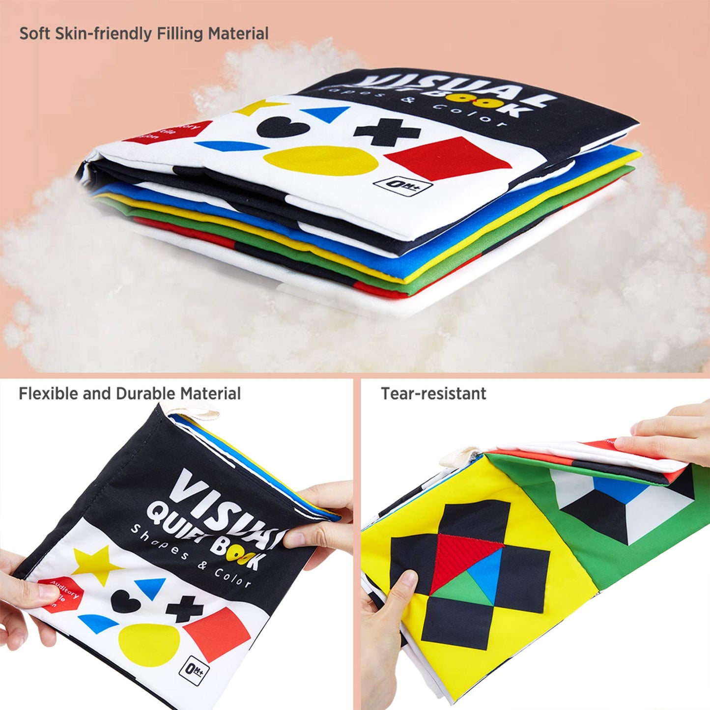 beiens High Contrast Black and White Baby Book – Touch and Feel Crinkle Sensory Toy for 0-12 Months