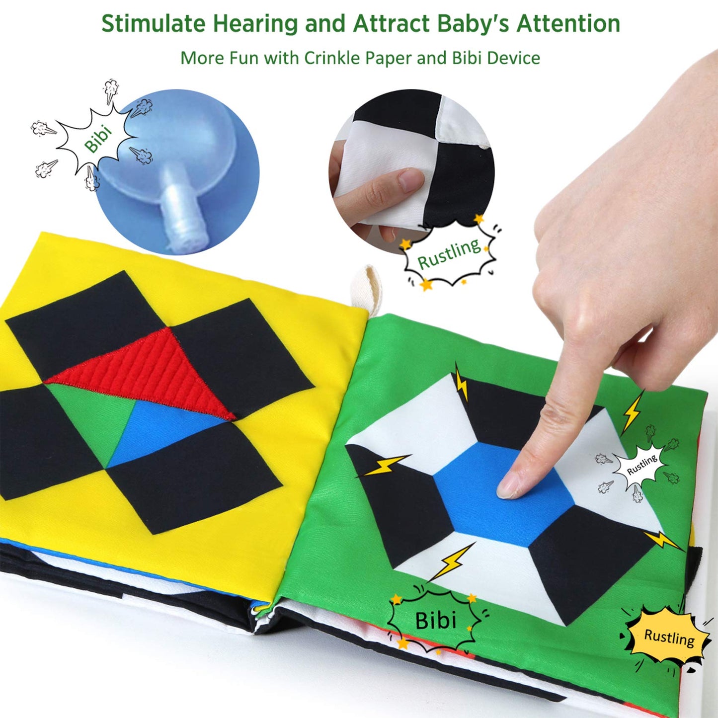 beiens High Contrast Black and White Baby Book – Touch and Feel Crinkle Sensory Toy for 0-12 Months