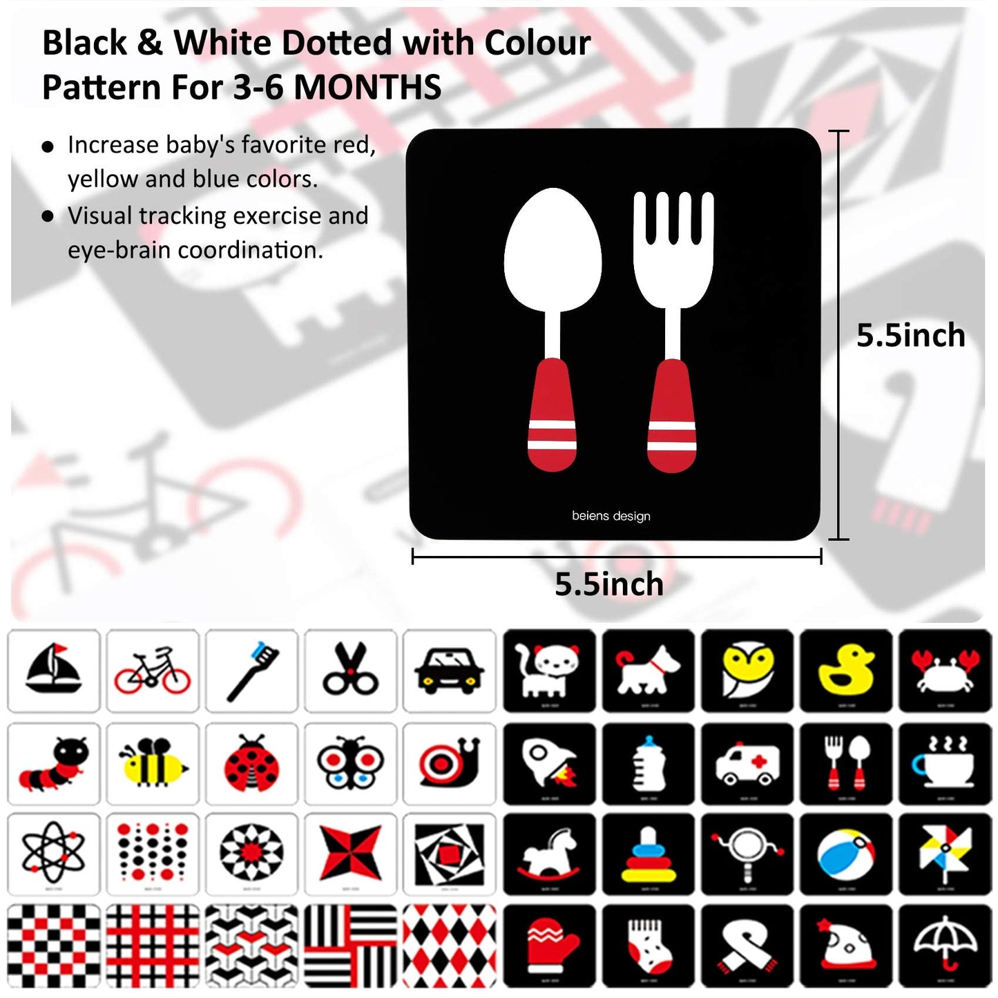 beiens High-Contrast Baby Flashcards – Black & White Visual Stimulation for Newborns & Infants