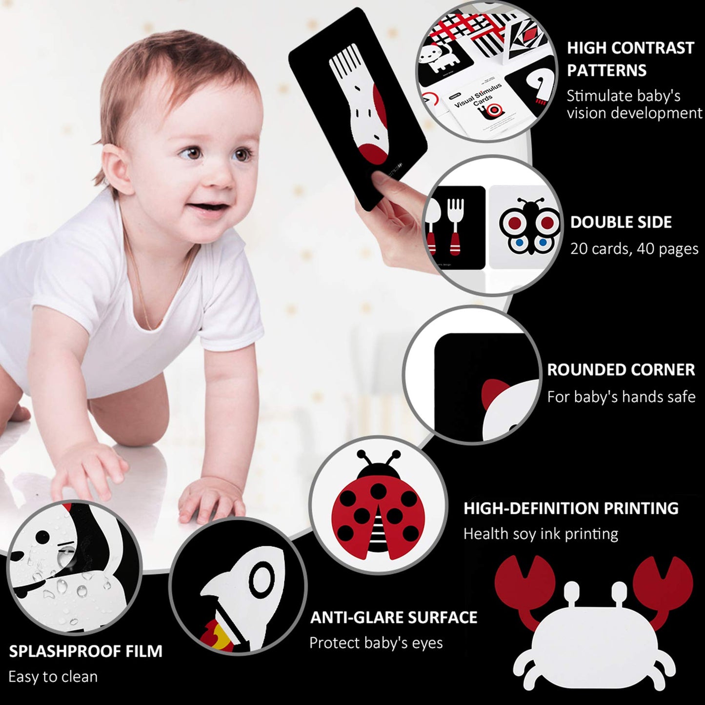 beiens High-Contrast Baby Flashcards – Black & White Visual Stimulation for Newborns & Infants