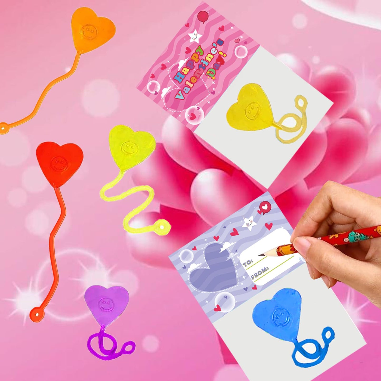 BEIGUO Valentine's Day Cards for Kids — 28 Pack Heart-Shaped Sticky Hands & Cards