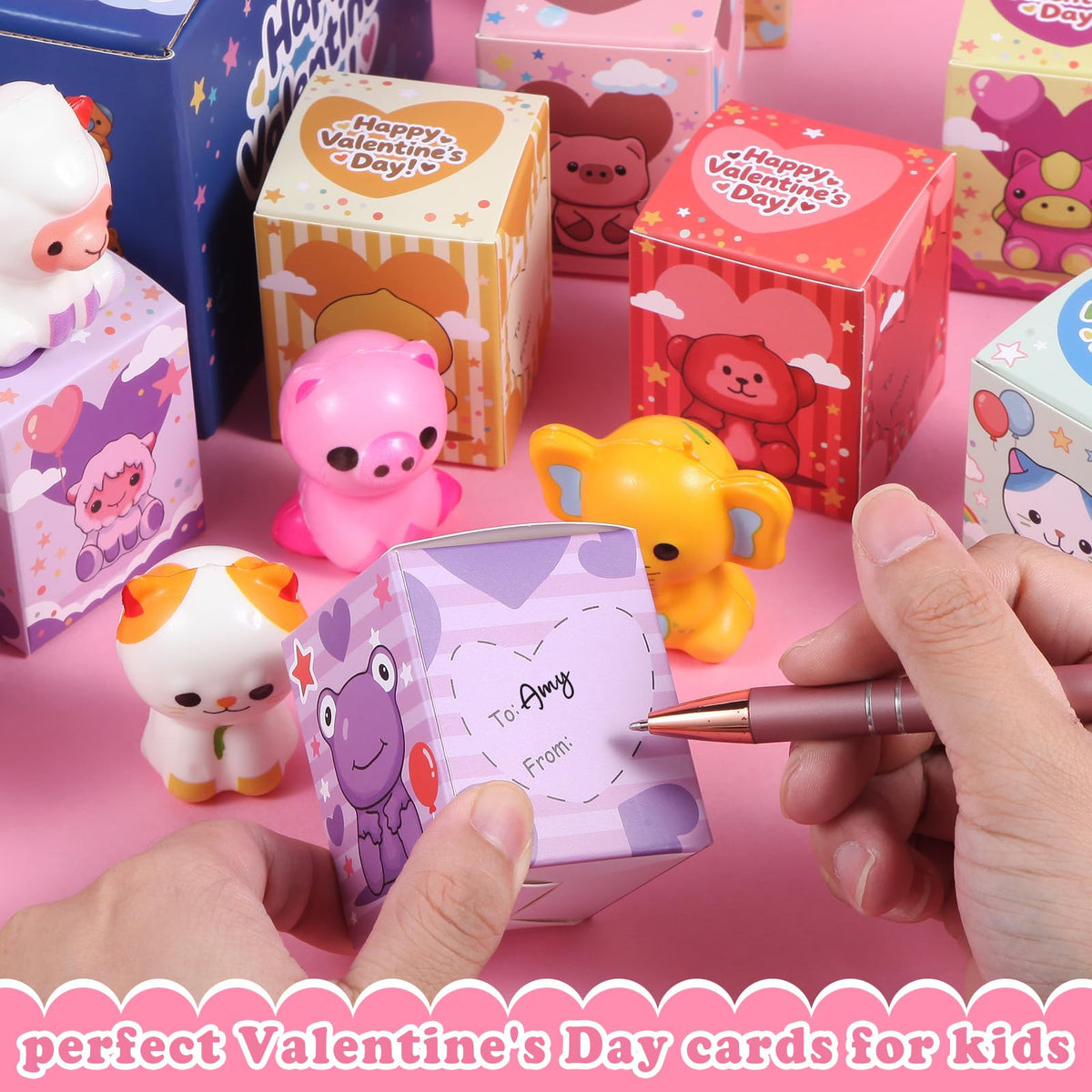 BEIGUO 24-Pack Valentine Cards for Kids – Slow Rising Squishy Toys & Gift Boxes