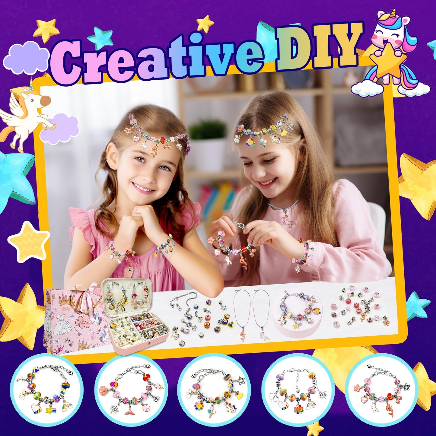 BEIKEETOO Charm Bracelet Kit for Girls 8-12 – DIY Bead Jewelry Set